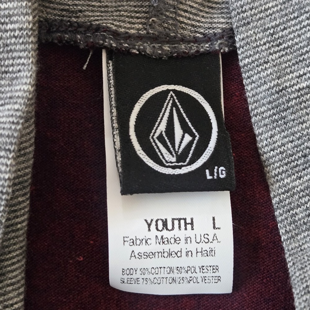 Volcom Youth Hooded Shirt Boys Size L Burgundy Gray Long Sleeve - Picture 4 of 8